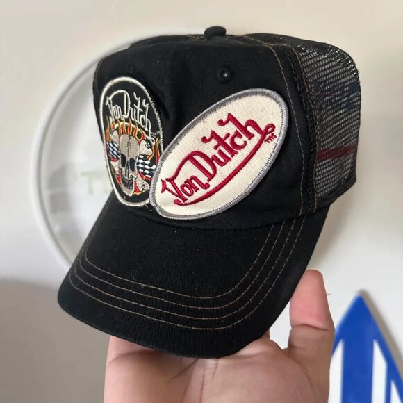 Vintage Von Dutch Skull & Crossbones Double Patch Trucker Hat - Picture 3 of 5